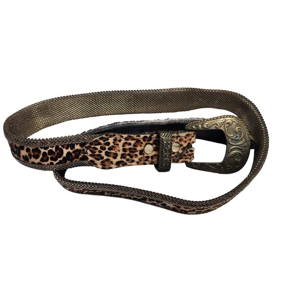 Vintage Sand Castle Paris Belt Womens Leopard Mesh Fur Bronze Metallic Buckle ML main image 10